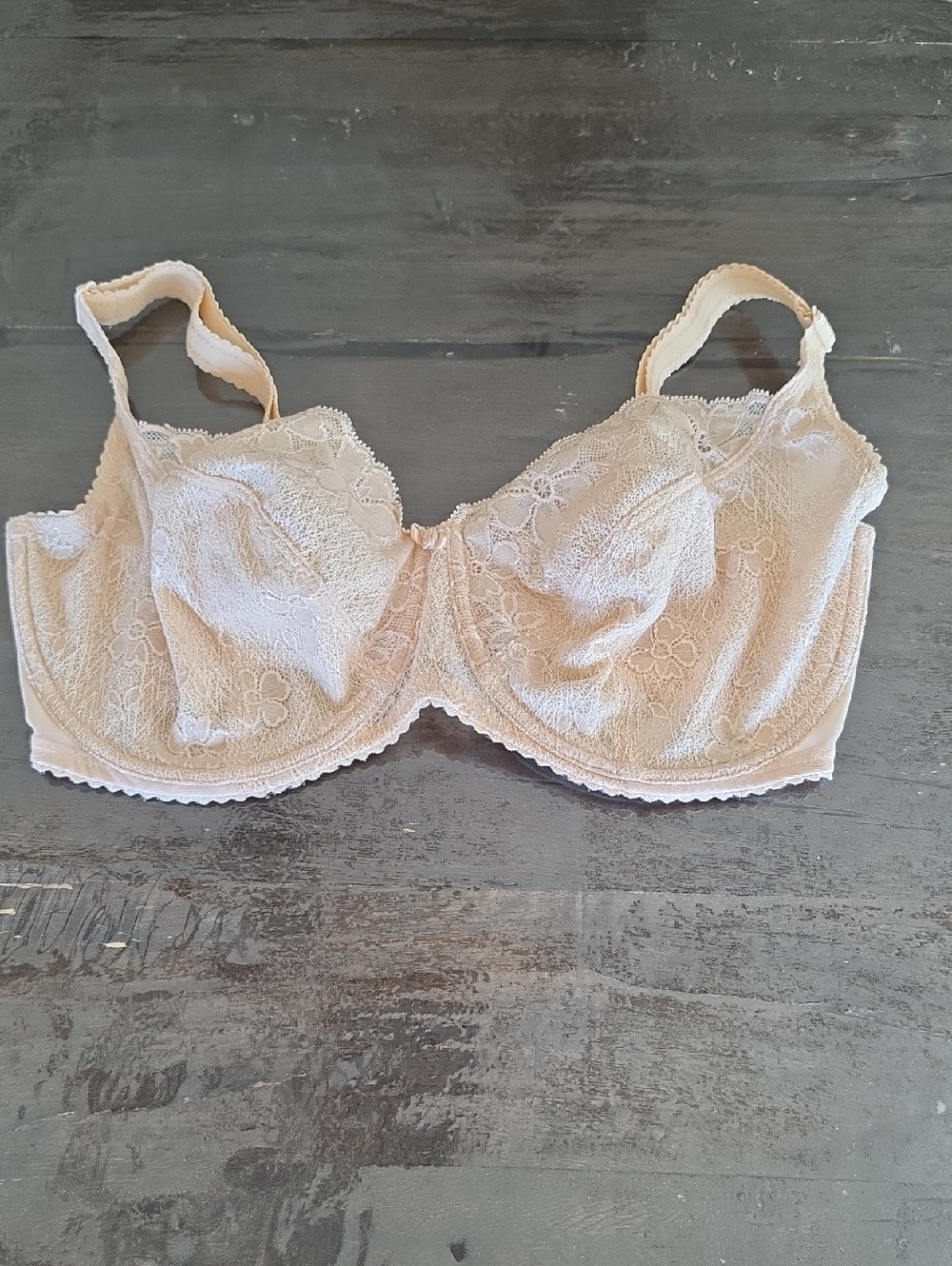 (38F) Triumph Delicate Lace Underwire Bra in Light Beige Modest Supportive Fresh